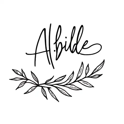 Create a cute fine line tattoo of the word: Abide. Have the word in cursive and incorporate an olive branch or olive lea tattoo design idea