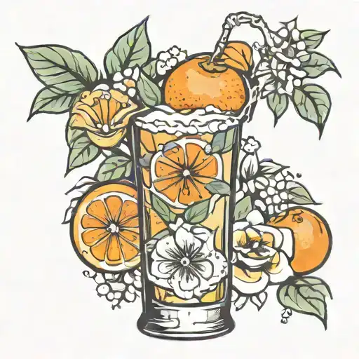 carton orange juice and flowers  tattoo design idea