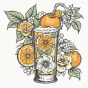 carton orange juice and flowers  tattoo design idea