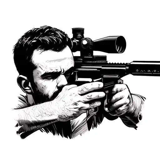 man looking through scope of a sniper rifle  tattoo design idea