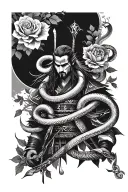 ronin samurai wrapped in snakes and roses tattoo design idea
