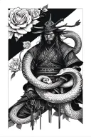 ronin samurai wrapped in snakes and roses tattoo design idea