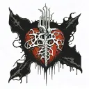 Realistic Heart bleeding, Red black silver, Veiny Wires Vessels cords, Bleeding decaying rotting, cybernetic electronic  tattoo design idea