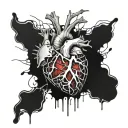 Realistic Heart bleeding, Red black silver, Veiny Wires Vessels cords, Bleeding decaying rotting, cybernetic electronic  tattoo design idea