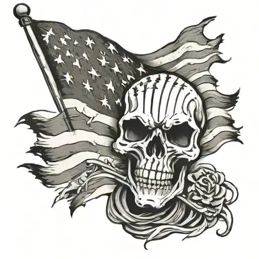 American weathered flag with evil skull tattoo design idea