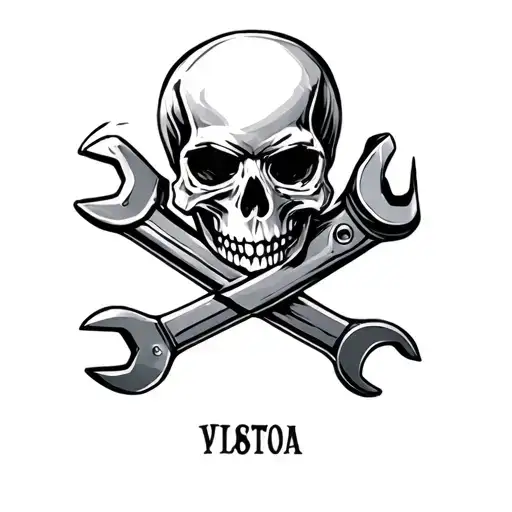 skull and wrenches forming tattoo design idea