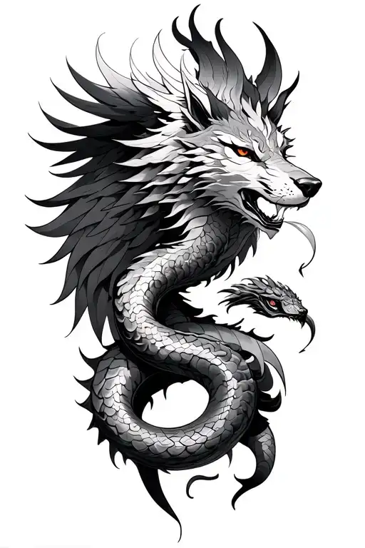 Phoenix, Kurama, 3 headed wolf, Hecate, serpent dragon tattoo design idea
