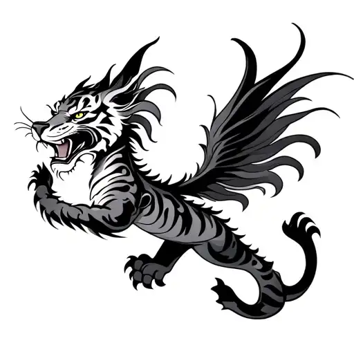 Chinese Tiger dragon flying tattoo design idea