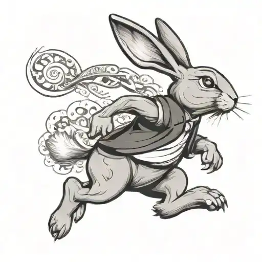 profile of a cartoon rabbit running with arms stretched straight and backwards  tattoo design idea