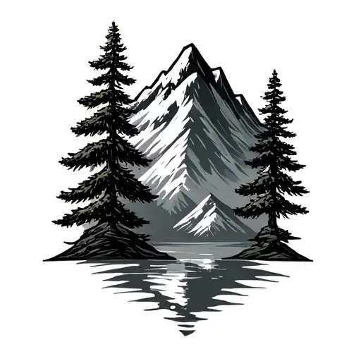 A mountain with evergreen trees tattoo design idea