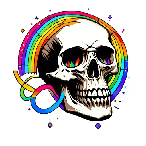 Skull with rainbow and geometric with infinity tattoo design idea