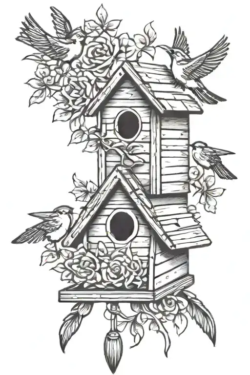 birdhouse with birds  tattoo design idea