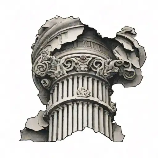 broken ancient greek column tattoo design idea