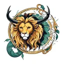 Leo lion, Virgo symbol, Taurus symbol, Virgo symbol tattoo design idea