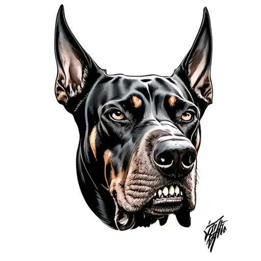 angry mad Doberman dog head drooling tattoo design idea