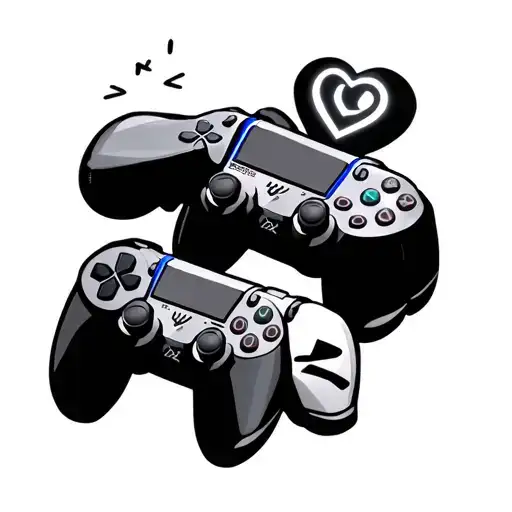 a minimalistic tattoo with three mine craft hearts, PS5 controller and an Un real engine logo tattoo design idea