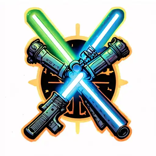 blaster and light saber cross tattoo design idea