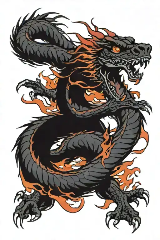 American Flag ripping with dragon breathing fire tattoo design idea