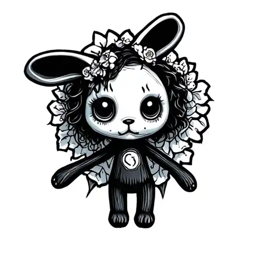 sad cute creepy bunny voodoo doll tattoo design idea