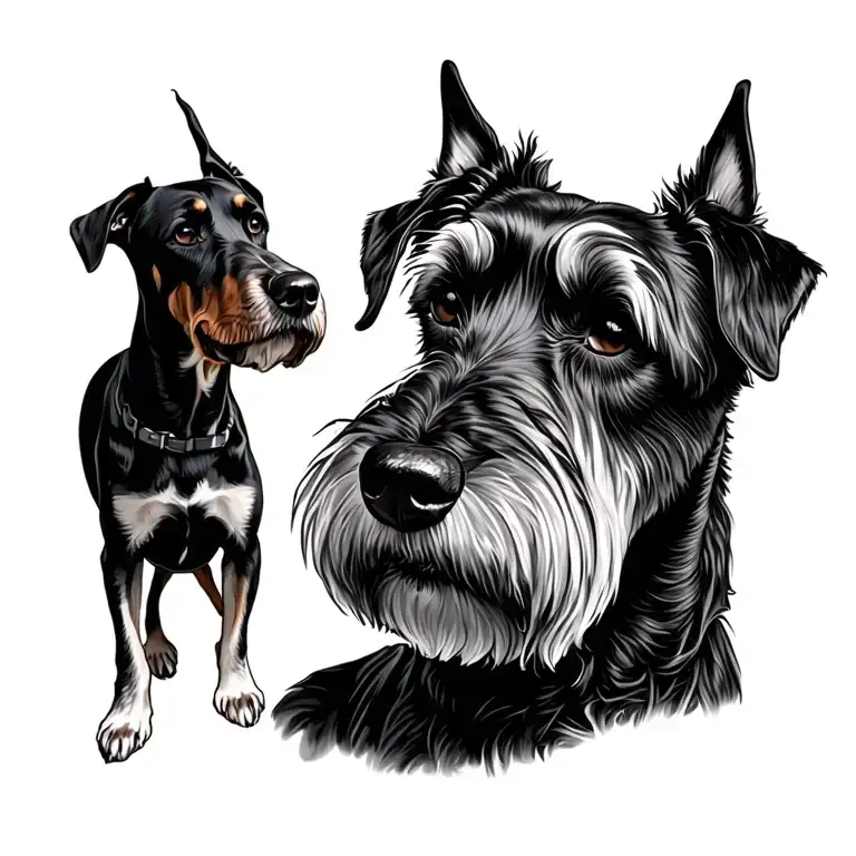 giant schnauzer , miniature schnauzer , Doberman dog , MSLFarm's Kennel tattoo design idea
