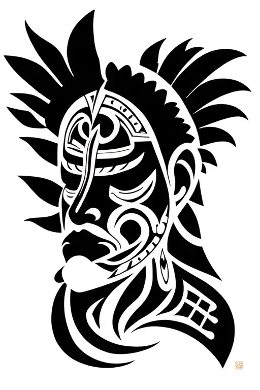 Spanish conquistador face with maori face tattoos inspired tattoo design idea