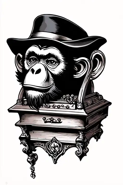 black and grey phantom of the opera monkey music box  tattoo design idea
