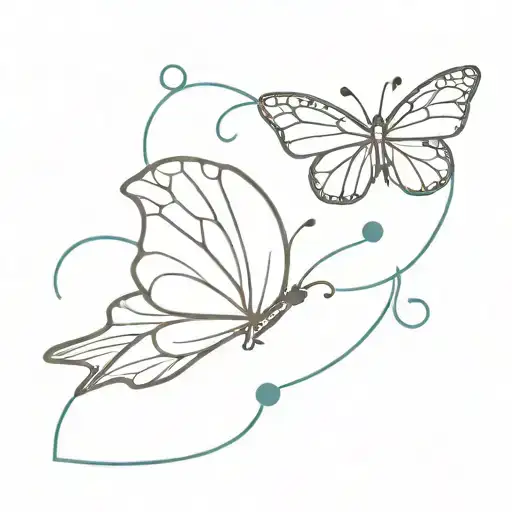 M and butter fly with three dots followed by heart tattoo design idea