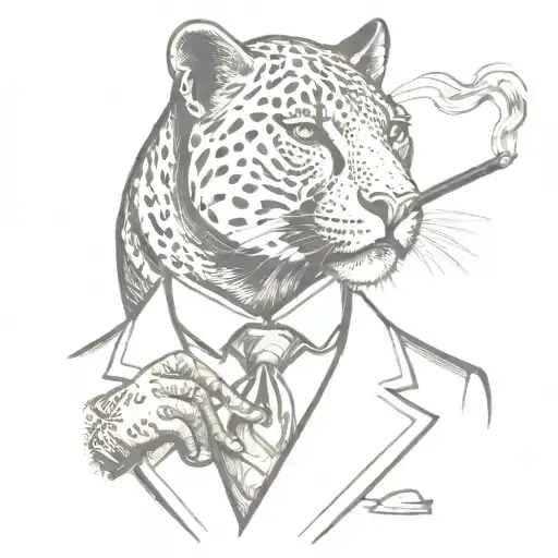 panther wearing a 3 piece suit smoking a cigar tattoo design idea