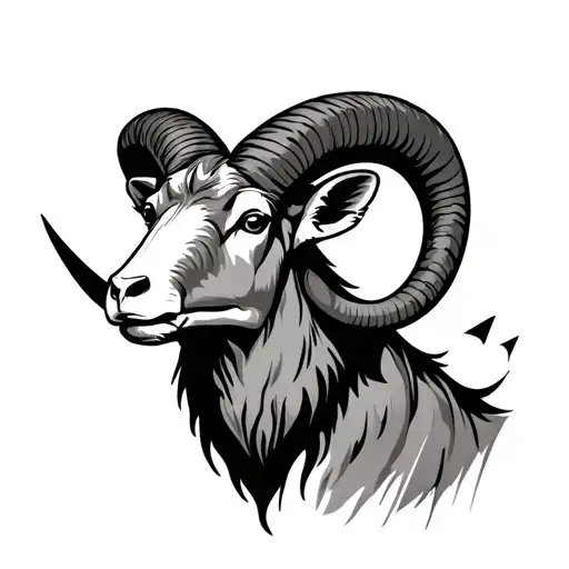 ram facing front with broken right horn tattoo design idea