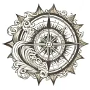 compass rose inside pipeline wave crashing with sun rays breaking through  tattoo design idea