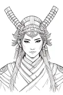 Samurai Warrior Standing Women's Face tattoo design idea