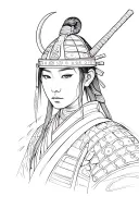 Samurai Warrior Standing Women's Face tattoo design idea