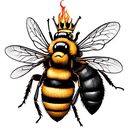5 bees. 1 with burning head 1 with eyebrows 1 with crown 1 are crazy and last just cute tattoo design idea