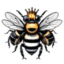 5 bees. 1 with burning head 1 with eyebrows 1 with crown 1 are crazy and last just cute tattoo design idea