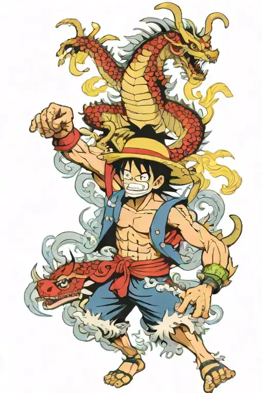 luffy vs kaido dragon form tattoo design idea