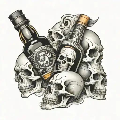 whiskey bottle filled with skulls instead tattoo design idea