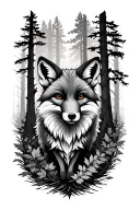 forest trees fox surrounded tattoo design idea