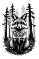 forest trees fox surrounded tattoo design idea