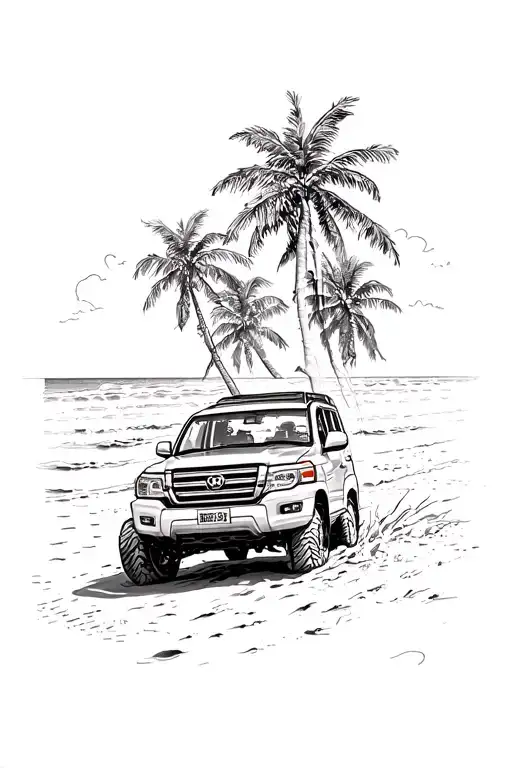 4x4 Land Cruiser driving on a beach tattoo design idea