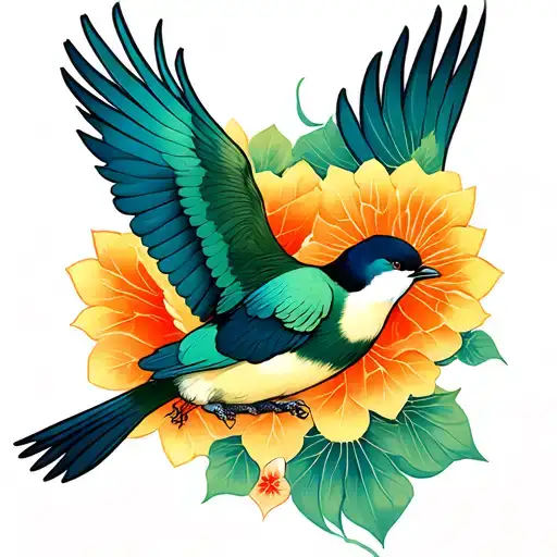 Kiwi bird flying tattoo design idea