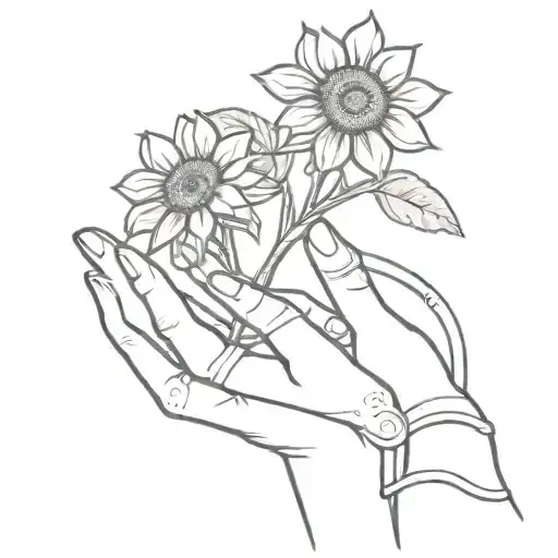 skeleton hand holding a sunflower tattoo design idea