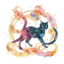 black cat surrounded by space surrounded tattoo design idea