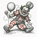 clown with severed legs, saw and balloon tattoo design idea