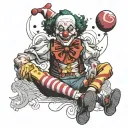 clown with severed legs, saw and balloon tattoo design idea