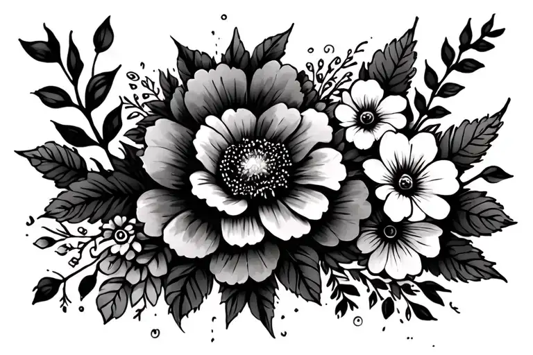 december, November, febuary, march, may, July month flowers, with a cross down the middle tattoo design idea