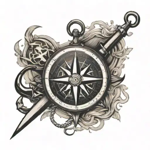 compass and anchor  tattoo design idea