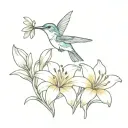 hummingbird and lily flower tattoo design idea
