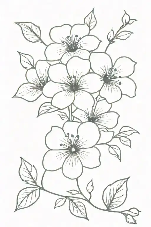 a fineline tattoo of a small flower bouquet with 2 violet flowers and 2 morning glories and a small amount of foliage.  tattoo design idea