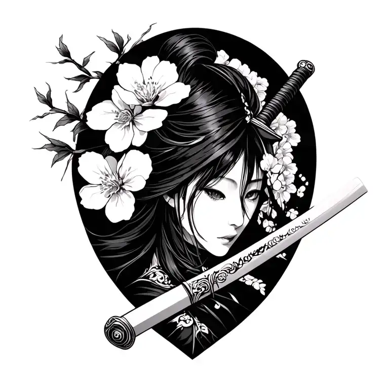 Katana With Cherry Blossom tattoo design idea