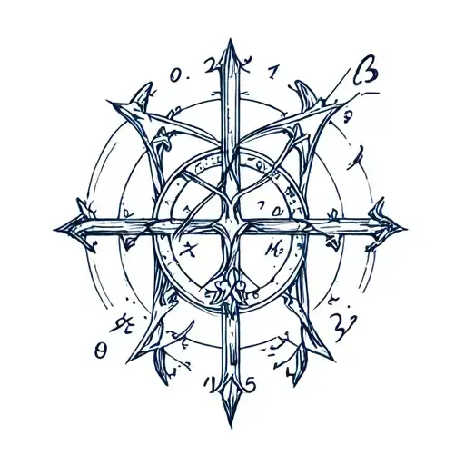 GEMINI ZODIAC AND CROSS + DATE tattoo design idea